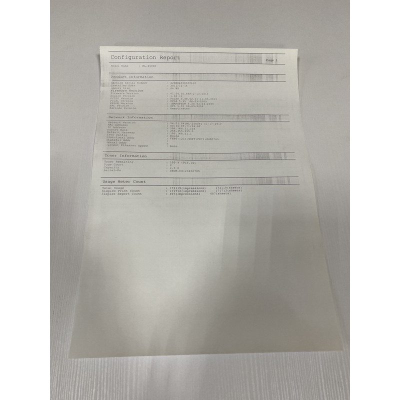 БУ Принтер Samsung ML-2580N (A4, лазерний, чорно-білий, USB, Ethernet, 5 000 стор.)