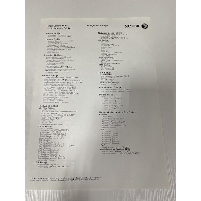 Xerox WorkCentre 3550 MFP (A4, laser, black and white, USB, Ethernet, 357645 pages)