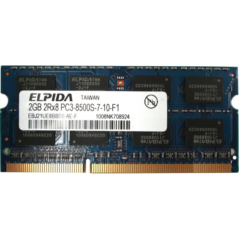 Used RAM 2 GB, DDR3, for laptops, Elpida (1066 MHz, 1.5 V, CL7, EBJ21UE8BBS0-AE-F)