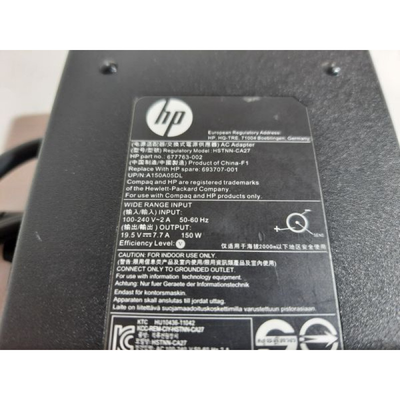 БУ Блок живлення (зарядка) HP 19.5V 7.7A 150W (7.4*5.0 з центральним піном, 677763-002)