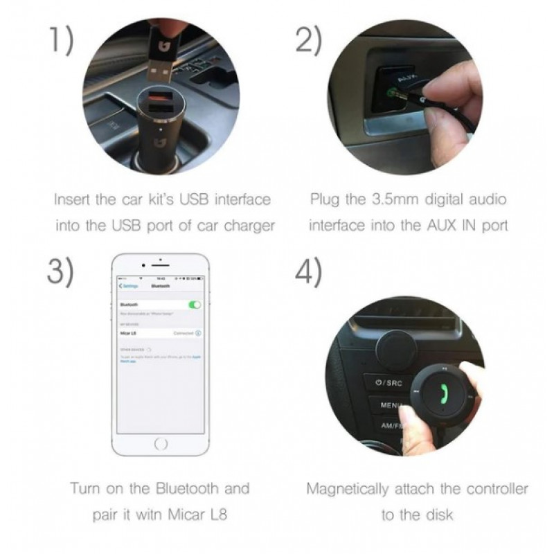 Автомобільний адаптер Micar ML8 Bluetooth Car Kit для входу 3.5mm Aux