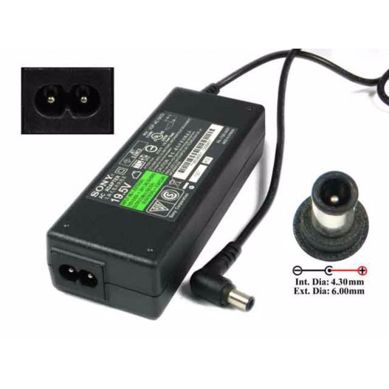 Power supply unit (charger) Sony 19.5 V, 3.9A, 75W, 6.0x4.3 mm, 3 hole, with pin inside, black