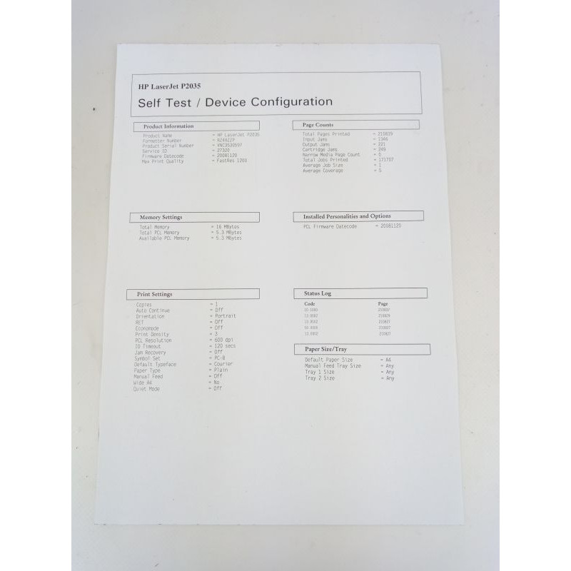 HP LaserJet P2035 Printer (A4, laser, black and white, USB, 300,000 pages)