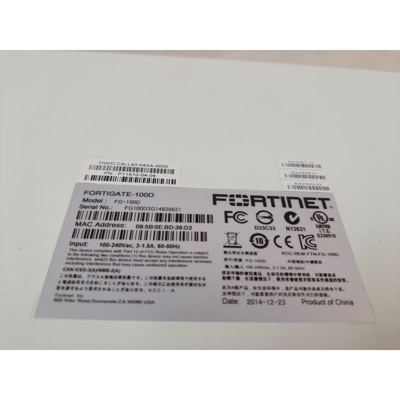 Fortinet FortiGate 100D Firewall (FG-100D, P11510-04-04)