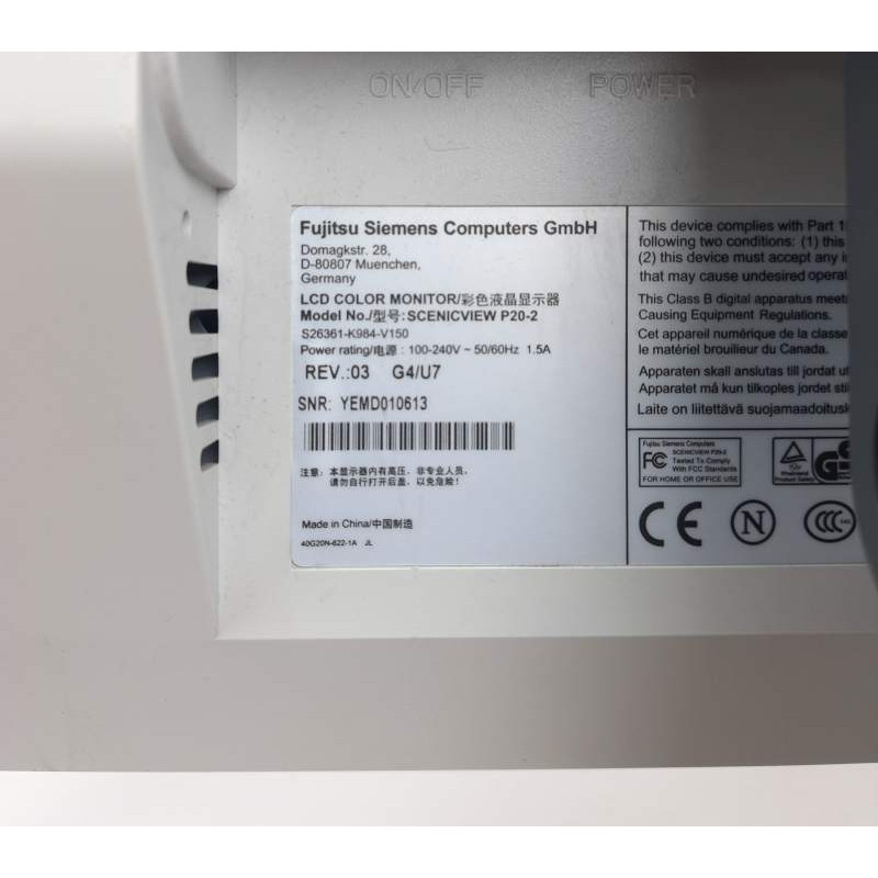 Markdown! BU Monitor 20" CCFL PVA, Fujitsu SCENICVIEW P20-2, 1600 x 1200, 16 ms, 4:3, VGA, DVI (backlight
