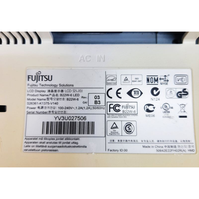 Markdown! BU Monitor 22" LED TN+film, Fujitsu B22W-6 LED, 1680 x 1050, 5 ms, VGA, DVI (Without foot)