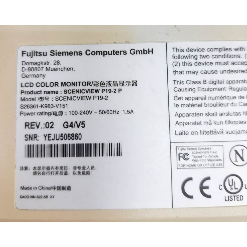 Markdown! BU Monitor 19" CCFL TN, Fujitsu Siemens SCENICVIEW P19-2, 1280 x 1024, VGA, DVI (Without leg)