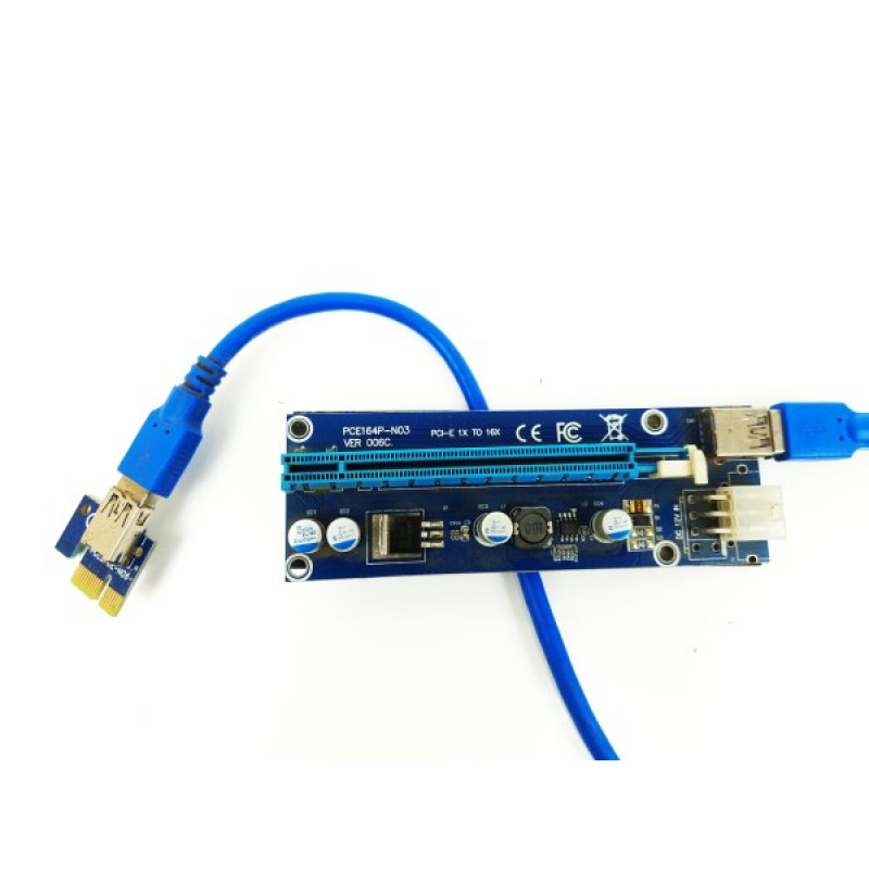 БУ Райзер PCI-EX, x1-x16, 4-pin Molex, 6-pin, USB 3.0 AM-AM 0.6 м