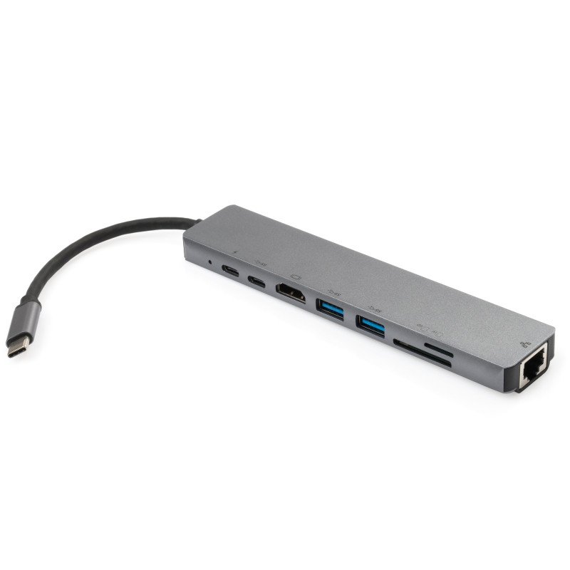 Hub AS-IT Type-C to 4K HDMI+2*USB3.0+GigabitLAN+SD+PD+USB-C SS aluminum