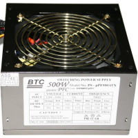 БУ Блок живлення 500 Вт BTC, 24+4+4 pin, живлення відеокарти – 1x6pin, 120 мм, ATX, PS-PPF500ATX
