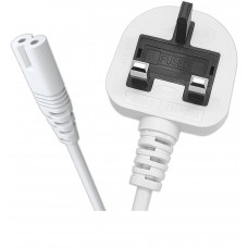 Shafi power cable 1.5m, 5A, 2x0.75mm2, white, with fuse (British standard)