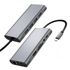 Hub AS-IT Type-C to 4K HDMI+VGA+4*USB3.0+GigabitLAN+SD+PD+USB-C+Audio SS aluminum