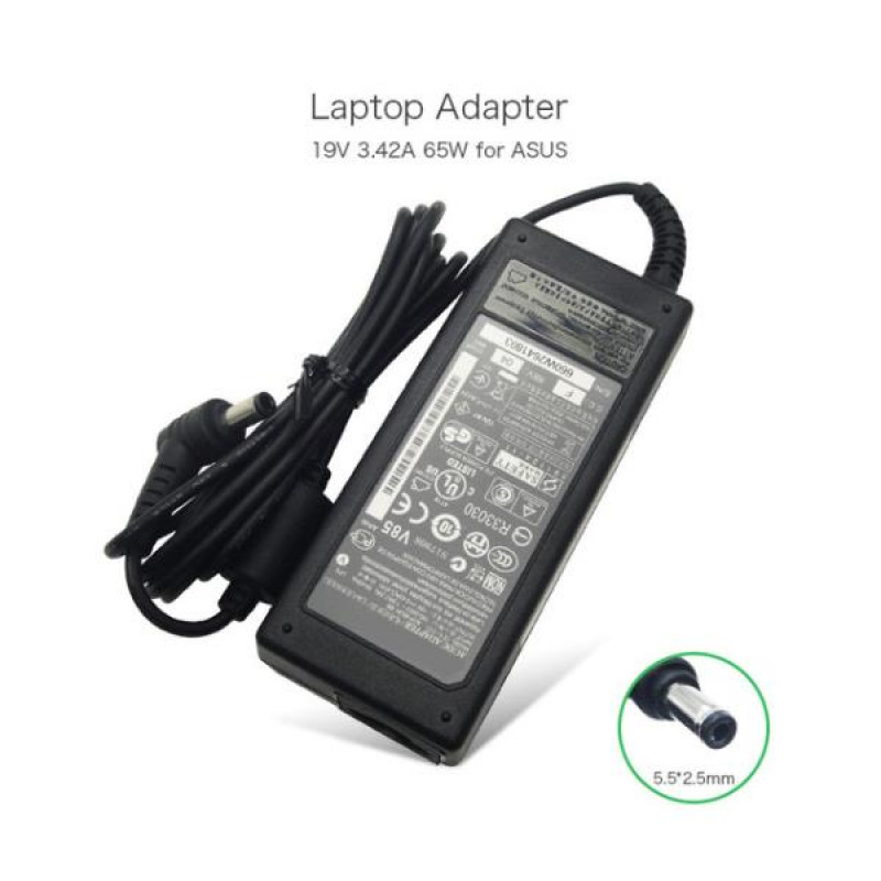 БУ Блок живлення (зарядка) ASUS 19V, 3.42A, 65W, 5.5*2.5мм, 3 hole, L-подібний роз`єм, black