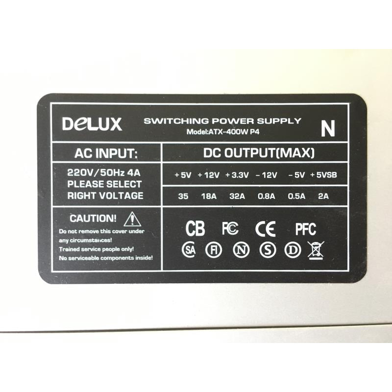 Power supply unit 400 W Delux, 24+4 pin, video card power supply - No, 120 mm, ATX, ATX-400W (P4)