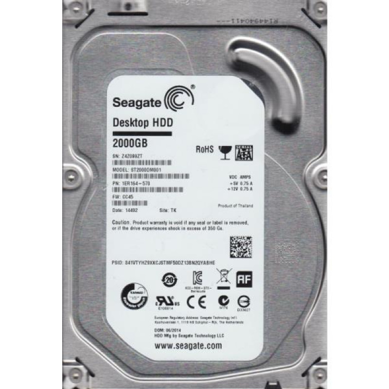 БУ Жорсткий диск 2 ТБ Seagate (3.5", 7200 про/хв, 64 МВ, SATAIII, ST2000DM001)