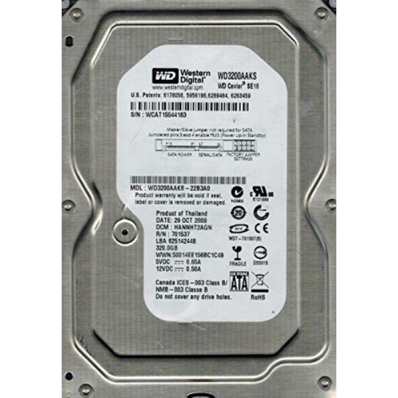 Used Hard Drive 320 GB Western Digital (3.5", 7200 rpm, 16 MB, SATAIII, WD3200AAKS)