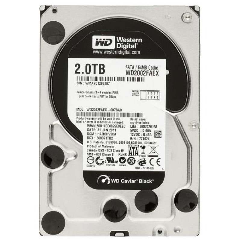БУ Жорсткий диск 2 ТБ Western Digital (3.5", 7200 об/хв, 64 МВ, SATAIII, WD2002FAEX)