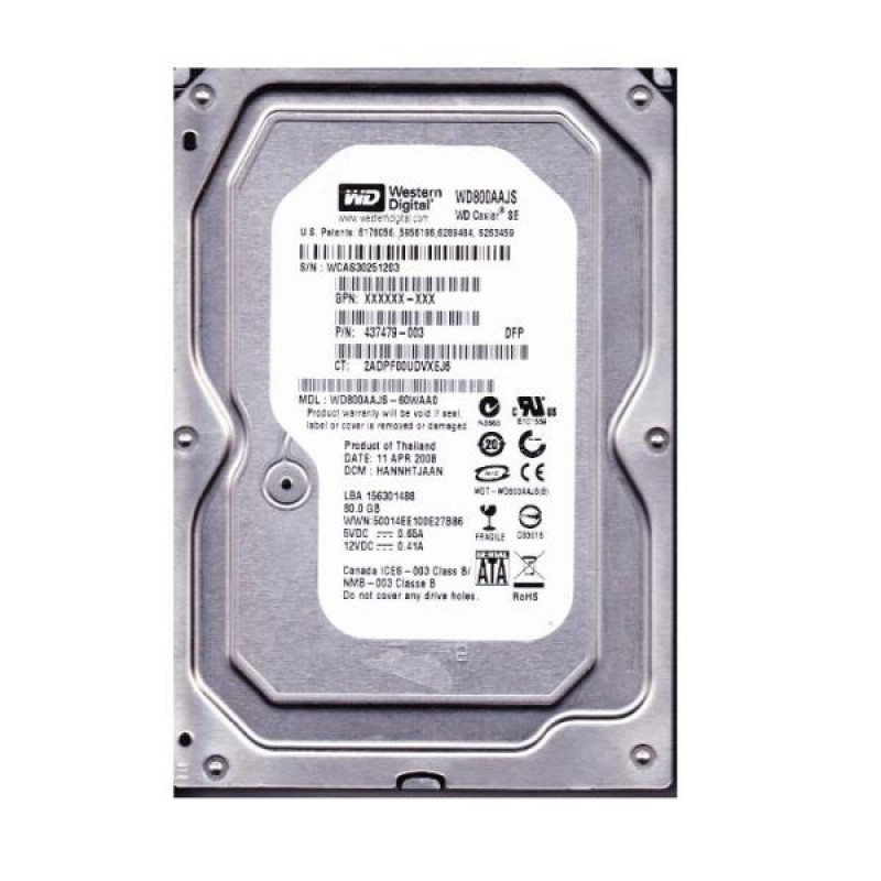 Used Hard Drive 80 GB Western Digital (3.5", 7200 rpm, 8 MB, SATAII, WD800AAJS)