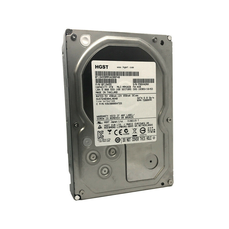 Used hard disk 3 TB HGST (3.5", 7200 rpm, 64 MB, SATAIII, 0F19477/HUS724030ALA640)