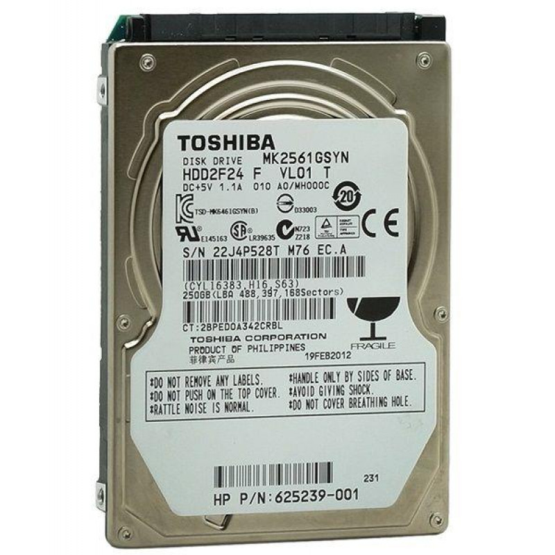 Used hard drive 250 GB Toshiba (2.5", 7200 rpm, 16 MB, SATAII, MK2561GSYN)