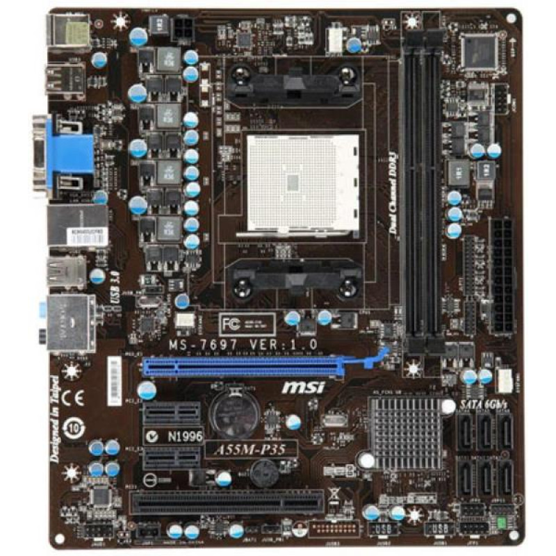 БУ Материнська плата MSI A55M-P35 (sFM1, 6xSATA, 2xDDR3, VGA, DVI, mATX)