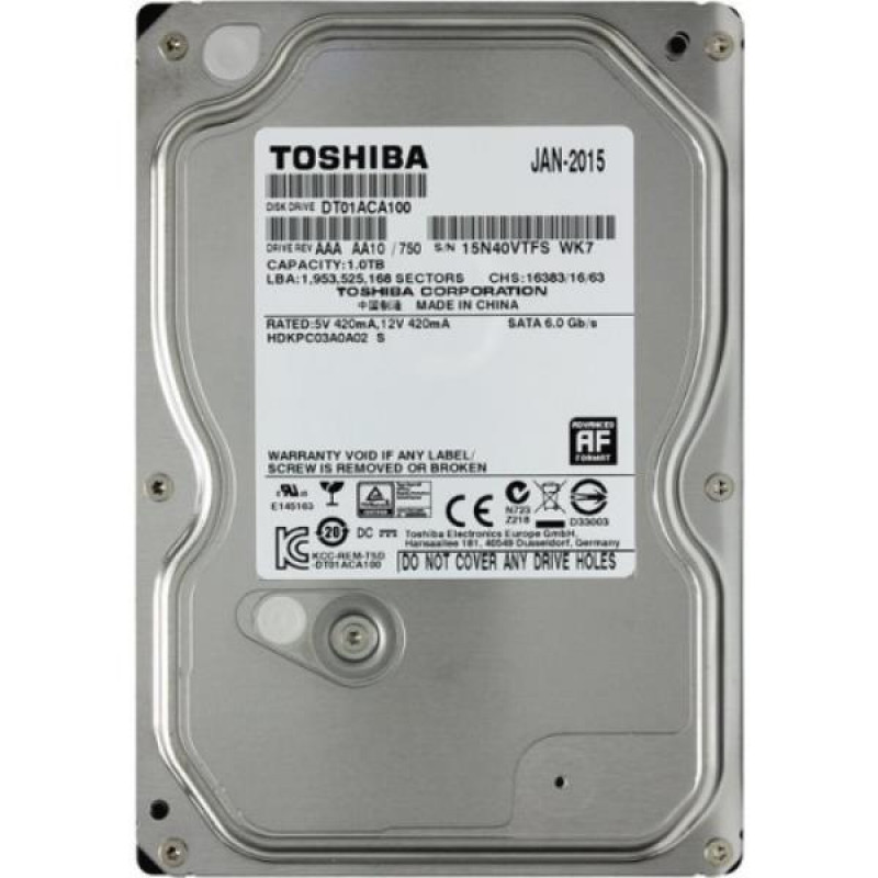 Used Hard Drive 1 TB Toshiba (for PC, 3.5", 7200 rpm, 32 MB, SATAIII, DT01ACA100)