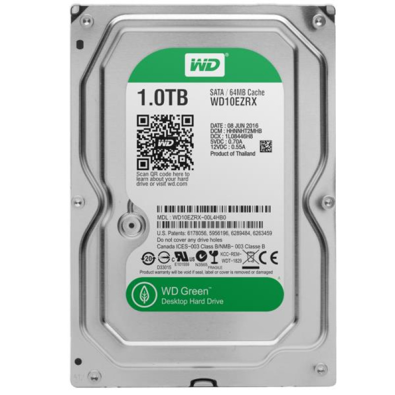 Used Hard drive 1 TB Western Digital (3.5", 5400 rpm, 64 MB, SATAIII, WD10EZRX)