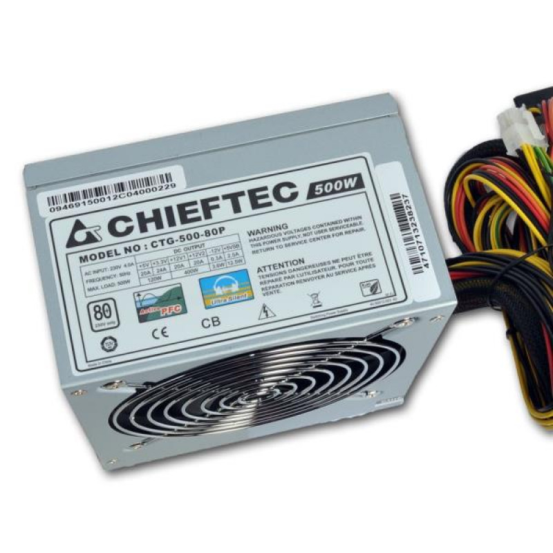 БУ Блок питания 500 Вт Chieftec, 24+8+4 pin, питание видеокарты - 2x(6+2pin), 120 мм, ATX, CTG-500