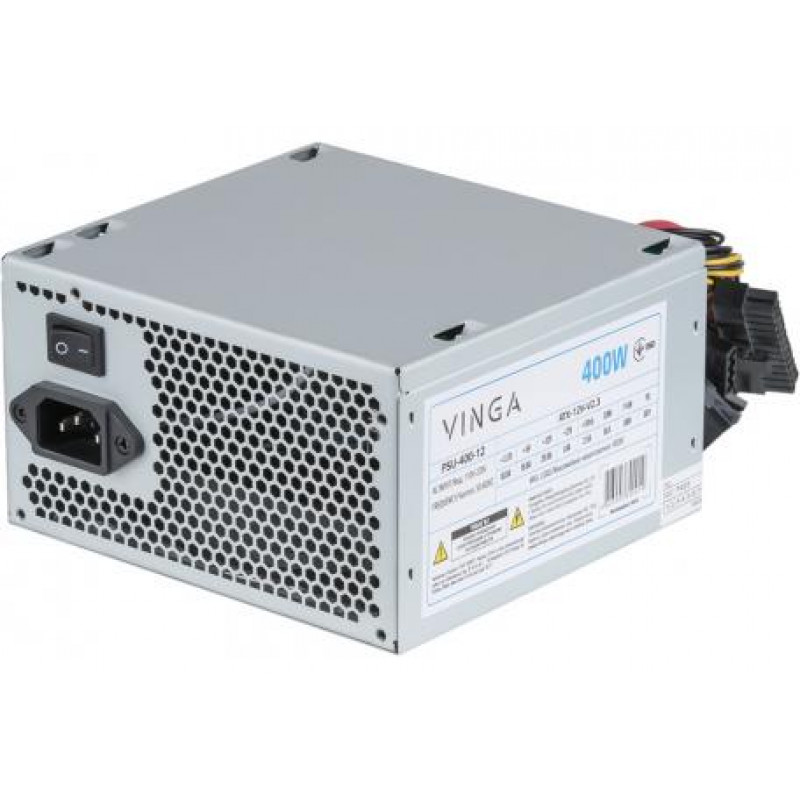 БУ Блок живлення 400 Вт Vinga, 24+4 pin, живлення відеокарти - Ні, 120 мм, ATX, PSU-400-12