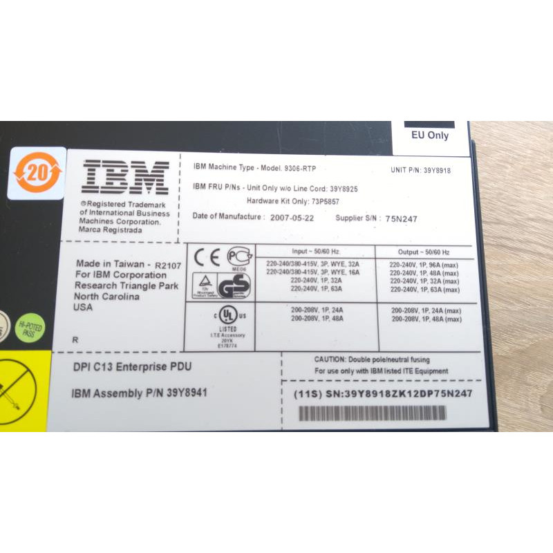 БУ Блок розеток 19" 1U (PDU) IBM Enterprise PDU 9306-RTP, 12 розеток C13, підключення DPI