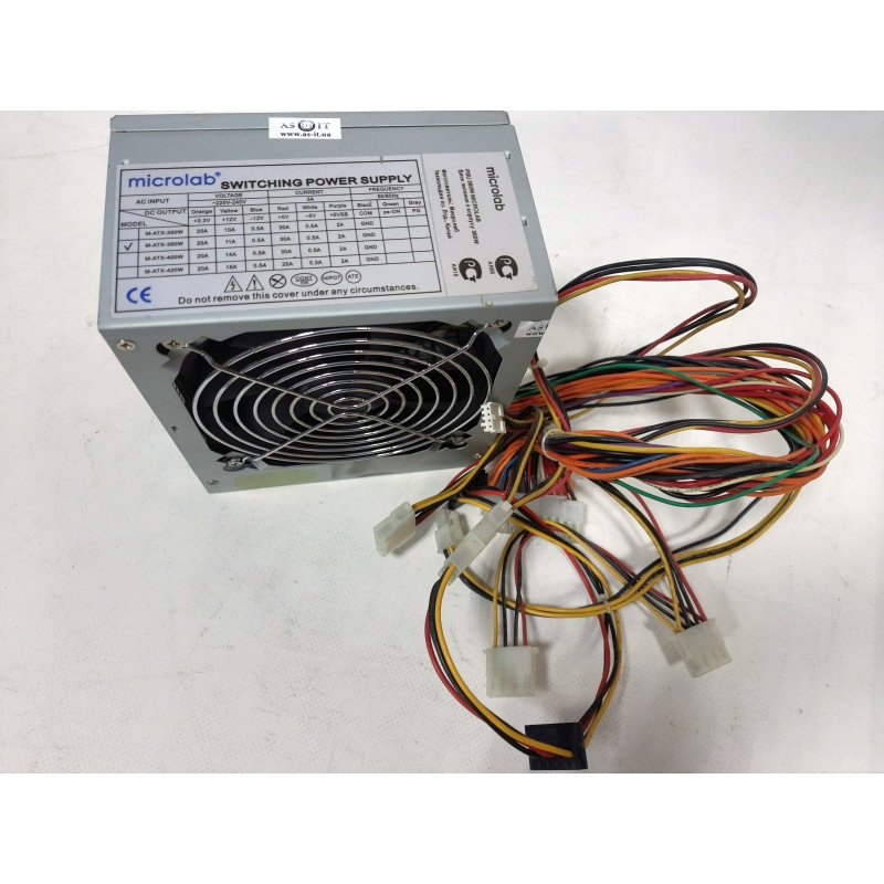 БУ Блок питания 360 Вт Microlab, 24+4 pin, питание видеокарты - Нет, 120 мм, ATX, M-ATX-360W