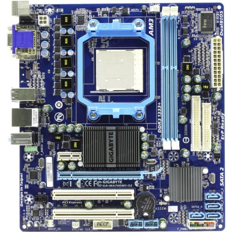 БУ Материнська плата Gigabyte GA-MA74GMT-S2 (sAM3, 4xSATA, IDE, 2xDDR3, 1xPCIx16, 2xPCI, mATX)