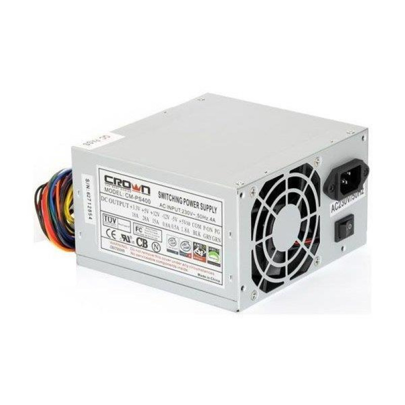 БУ Блок живлення 400 Вт CROWN, 24+4 pin, живлення відеокарти - Ні, 120 мм, ATX, CM-PS400/120