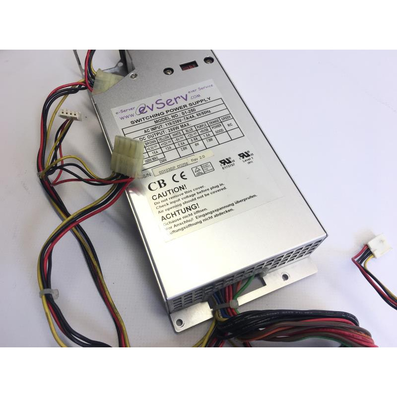 БУ Блок живлення 250 Вт e-Server, 24+8+4 pin, живлення відеокарти - Ні, 40 мм, 1U, S1-250