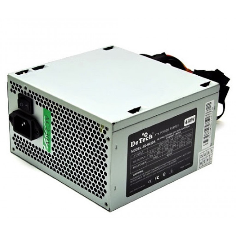 БУ Блок живлення 450 Вт DeTech, 24+4 pin, живлення відеокарти - Ні, 120 мм, ATX, JX-H450A