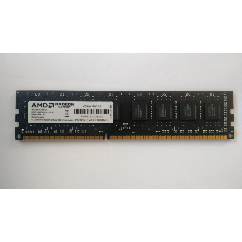 БУ Оперативна пам`ять 8 ГБ, DDR3, AMD (для настільних ПК, 1600 МГц, 1.5, CL11, R538G1601U2S-UO)
