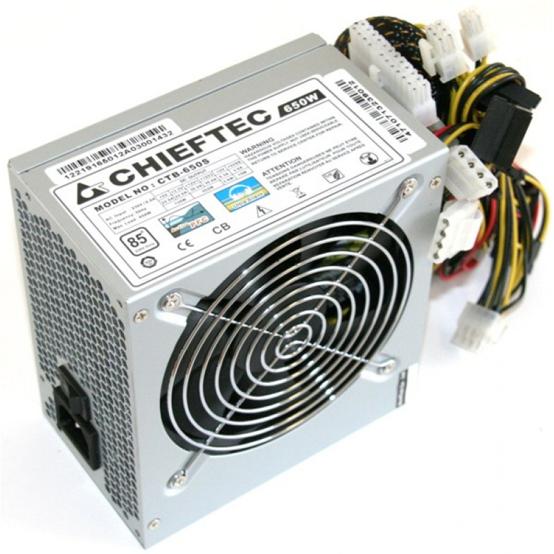 БУ Блок живлення 650 Вт Chieftec, 24+4 pin, живлення відеокарти - 2x(6+2pin), , ATX, CTB-650S