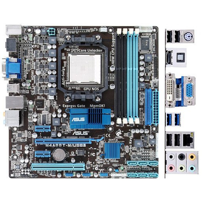 Used Motherboard sAM3, ASUS M4A88T-M/USB3 (4xDDR3, AMD 880G, VGA, DVI, HDMI, microATX)