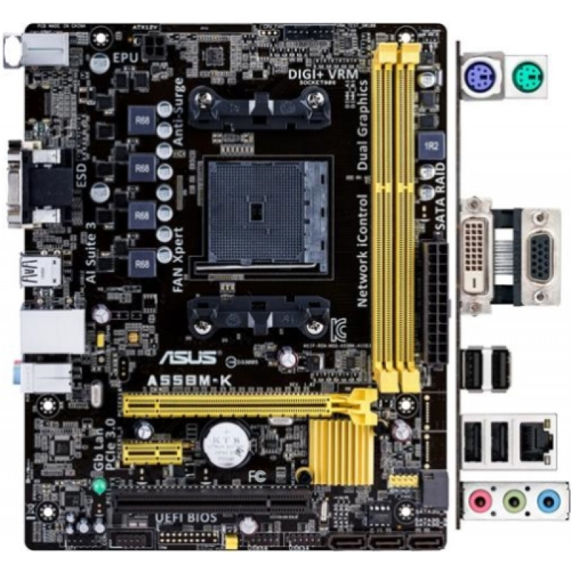Used Motherboard sFM2+, ASUS A558M-K (2xDDR3, AMD A55, PCI-Ex16x1, VGA, DVI, microATX)