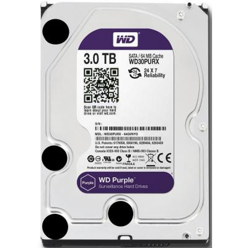 Used hard drive 3 TB Western Digital (3.5", 5400 rpm, 64 MB, SATAIII, WD30PURZ)