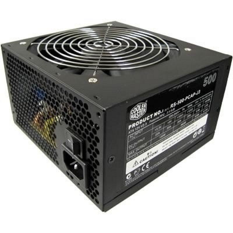 Used Power supply 500 W Cooler Master, 24+4+4 pin, video card power supply – 1x6pin, 120 mm, ATX, RS-500