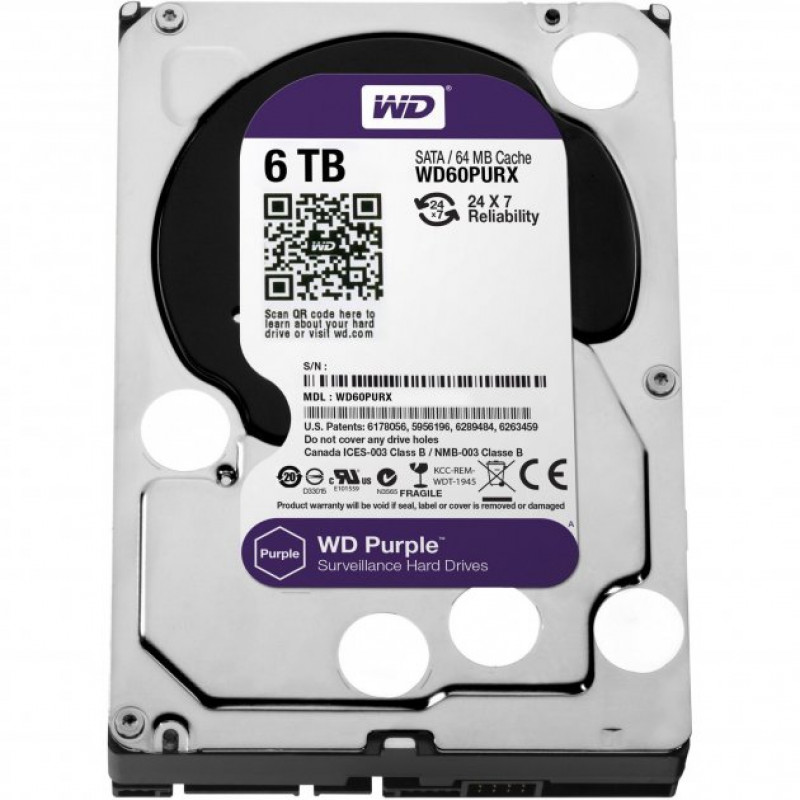 Used Hard drive 6 TB Western Digital (3.5", 5400 rpm, 64 MB, SATAIII, WD60PURX)