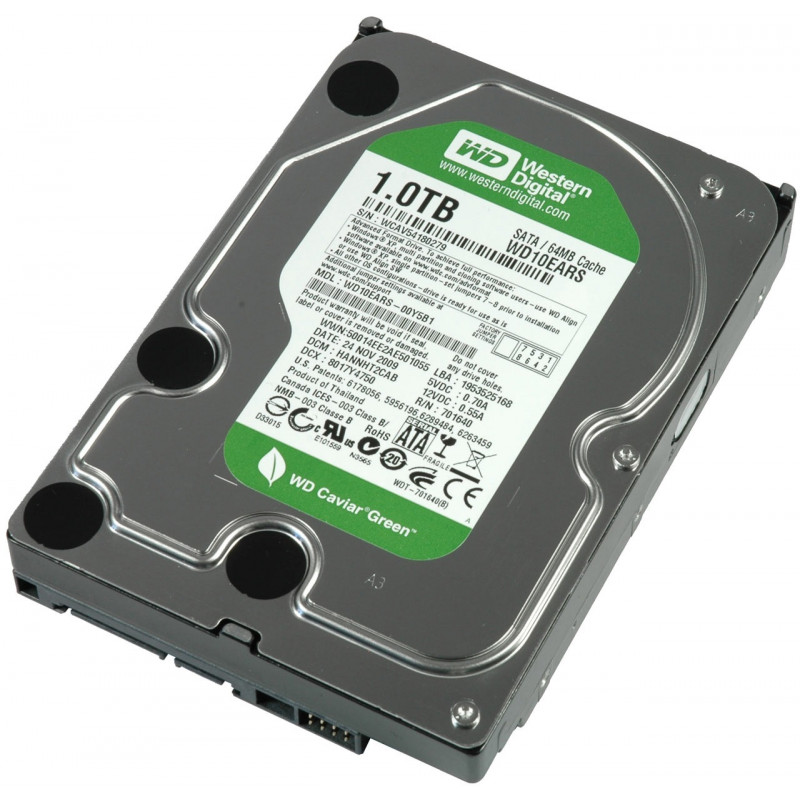 Used Hard drive 1 TB Western Digital (3.5", 5400 rpm, 64 MB, SATAIII, WD10EARS)