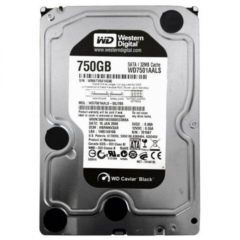 Used Hard Drive 750 GB Western Digital (3.5", 7200 rpm, 32 MB, SATAII, WD7501AALS)