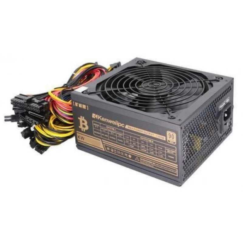 БУ Блок питания 1600 Вт Kenweiipc, 24+4+4 pin, питание видеокарты - 12x(6+2pin), 140 мм, ATX, KW-1