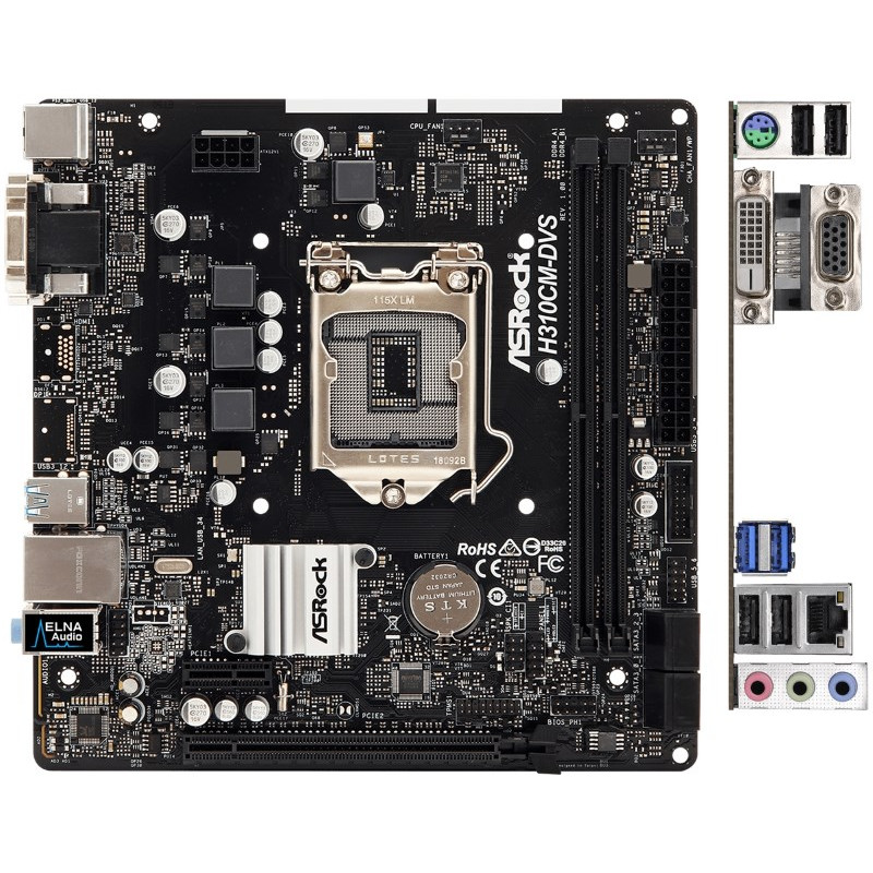 Used Motherboard s1151, ASRock H310CM-DVS (2xDDR4, Intel H310, PCI-Ex16x1, VGA, DVI, microATX)