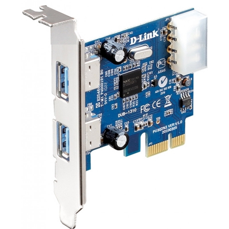 БУ Адаптер D-Link DUB-1310 (Low Profile) 2-портовий USB3.0, 1 х Molex, PCI Express