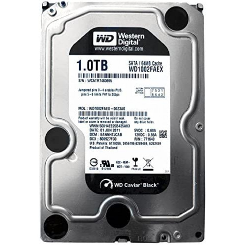 Used Hard drive 1 TB Western Digital (for PC, 3.5", 7200 rpm, 64 MB, SATAIII, WD1002FAEX)