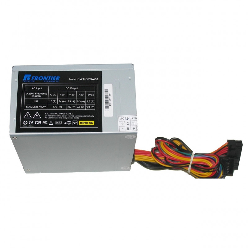 Used Power supply 400 W FRONTIER, 24+4 pin, video card power supply - No, 80 mm, ATX, PSU-400-12 Black