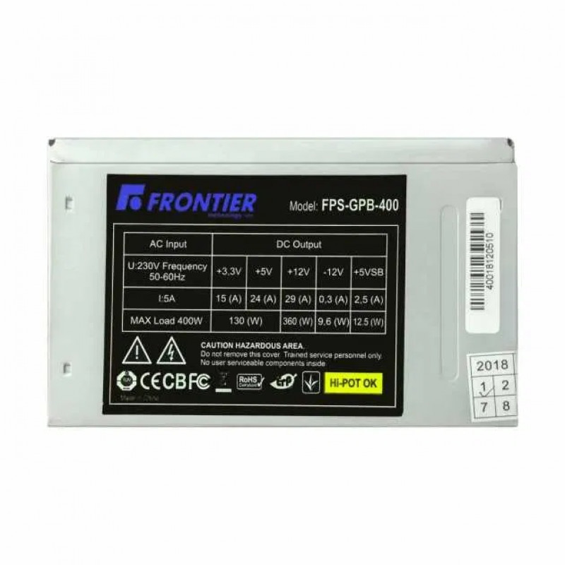 Used Power supply 400 W FRONTIER, 24+4 pin, video card power supply - No, 80 mm, ATX, FPS-GPB-400